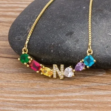 Rainbow Necklace with Initial A-Z for Women and Men in Gold Color