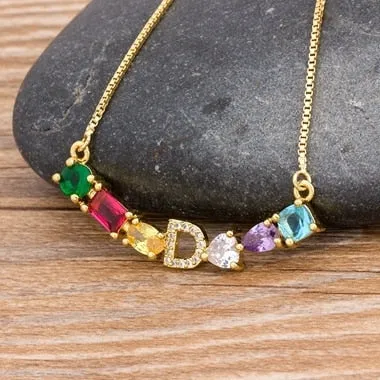 Rainbow Necklace with Initial A-Z for Women and Men in Gold Color