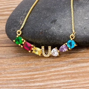 Rainbow Necklace with Initial A-Z for Women and Men in Gold Color