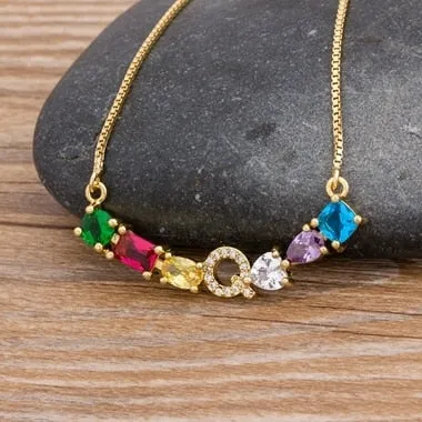 Rainbow Necklace with Initial A-Z for Women and Men in Gold Color