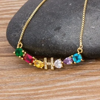 Rainbow Necklace with Initial A-Z for Women and Men in Gold Color