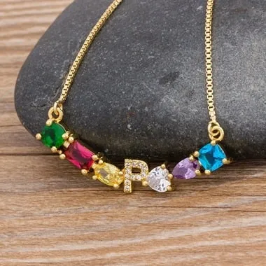 Rainbow Necklace with Initial A-Z for Women and Men in Gold Color