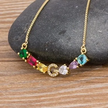 Rainbow Necklace with Initial A-Z for Women and Men in Gold Color