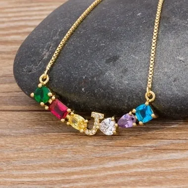 Rainbow Necklace with Initial A-Z for Women and Men in Gold Color