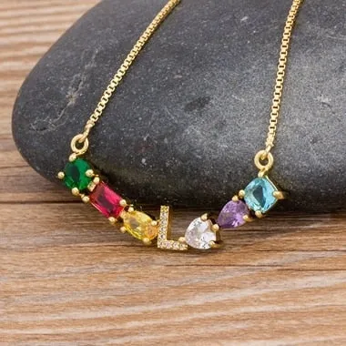 Rainbow Necklace with Initial A-Z for Women and Men in Gold Color