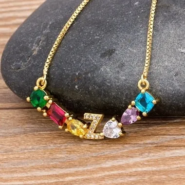 Rainbow Necklace with Initial A-Z for Women and Men in Gold Color