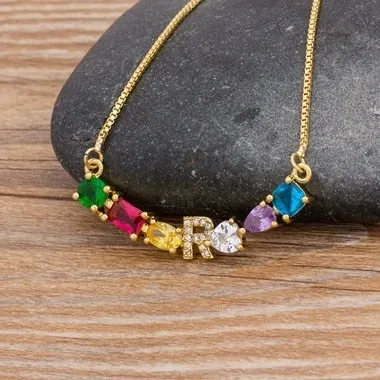 Rainbow Necklace with Initial A-Z for Women and Men in Gold Color