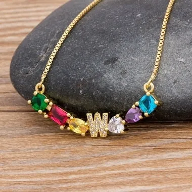 Rainbow Necklace with Initial A-Z for Women and Men in Gold Color