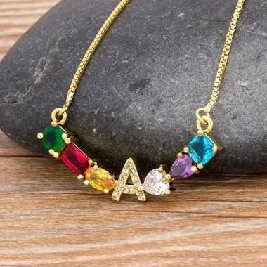 Rainbow Necklace with Initial A-Z for Women and Men in Gold Color