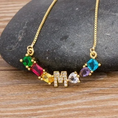 Rainbow Necklace with Initial A-Z for Women and Men in Gold Color