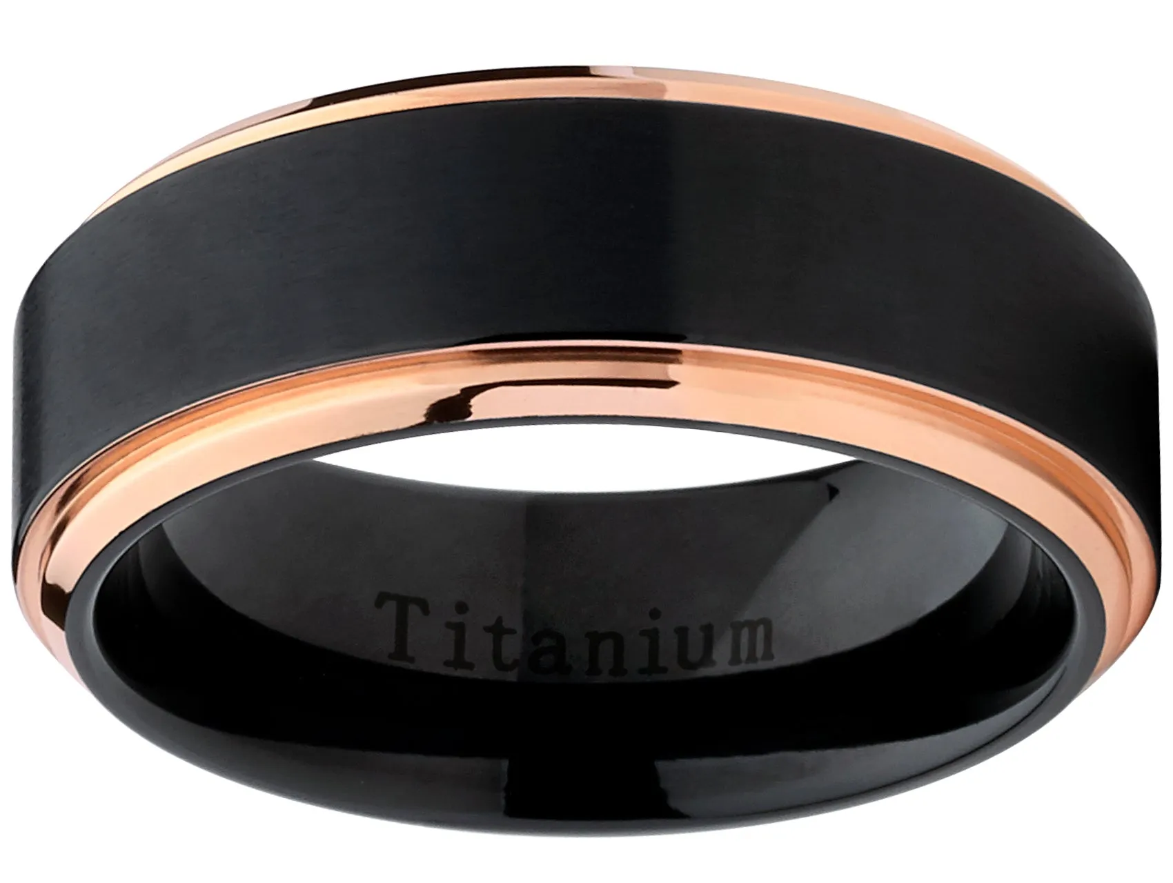 Rose Tone / Black Titanium Ring Wedding Band, Engagement Ring, High Polish Beveled Edge Ring