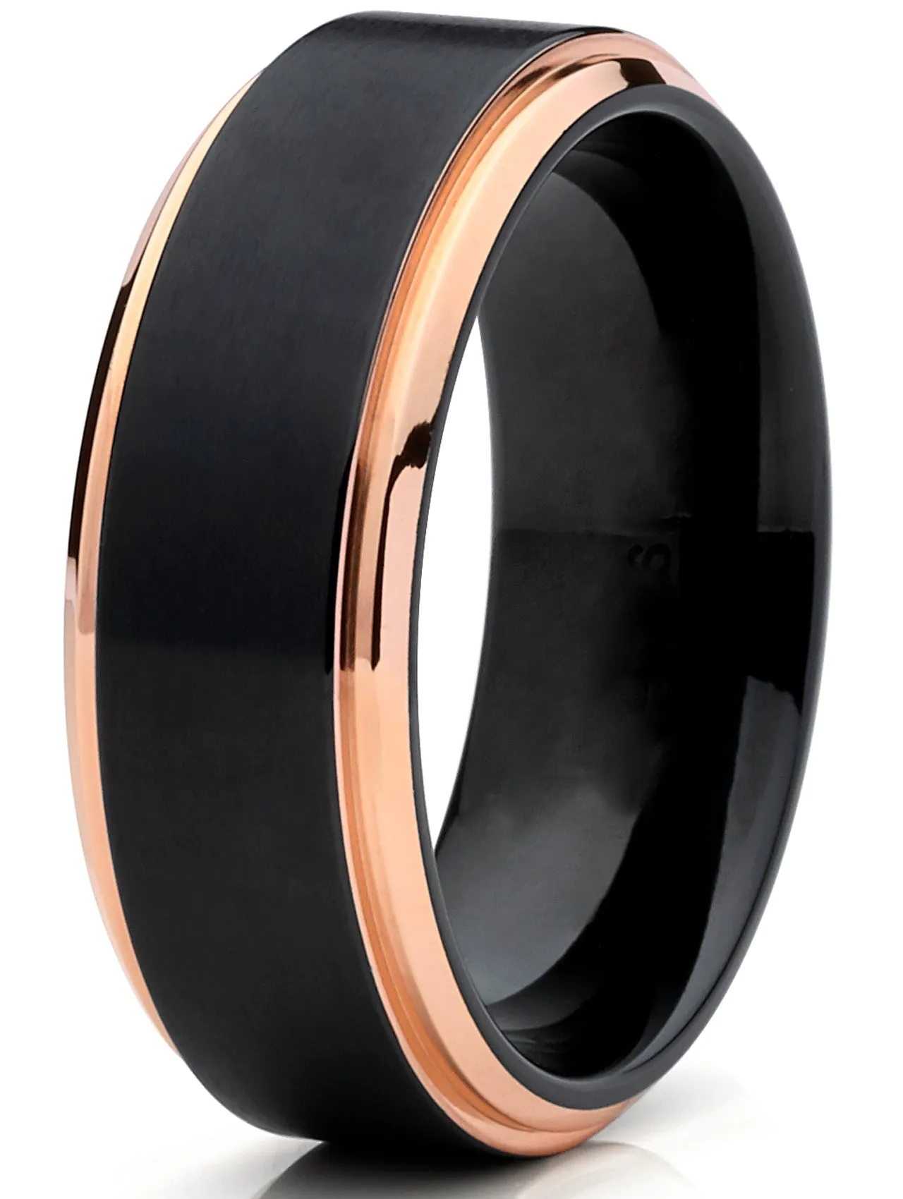 Rose Tone / Black Titanium Ring Wedding Band, Engagement Ring, High Polish Beveled Edge Ring