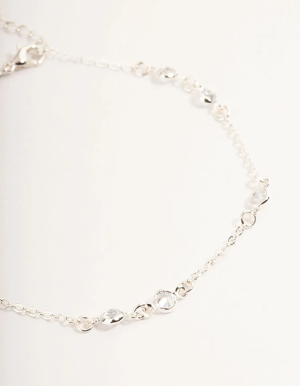 Silver Cubic Zirconia Station Anklet