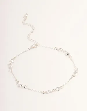 Silver Cubic Zirconia Station Anklet