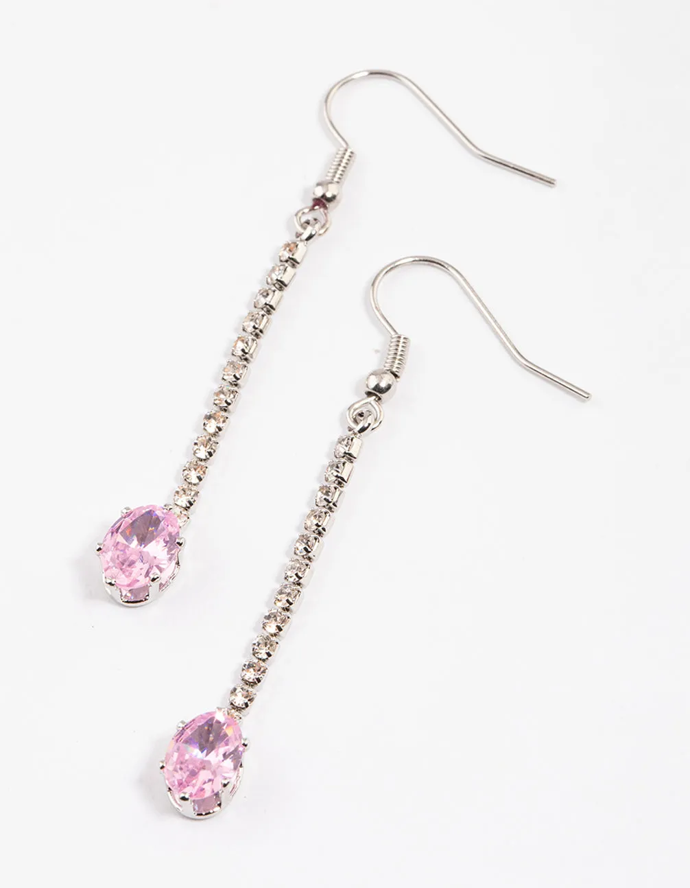 Silver Cup Chain Pink Stone Drop Earrings