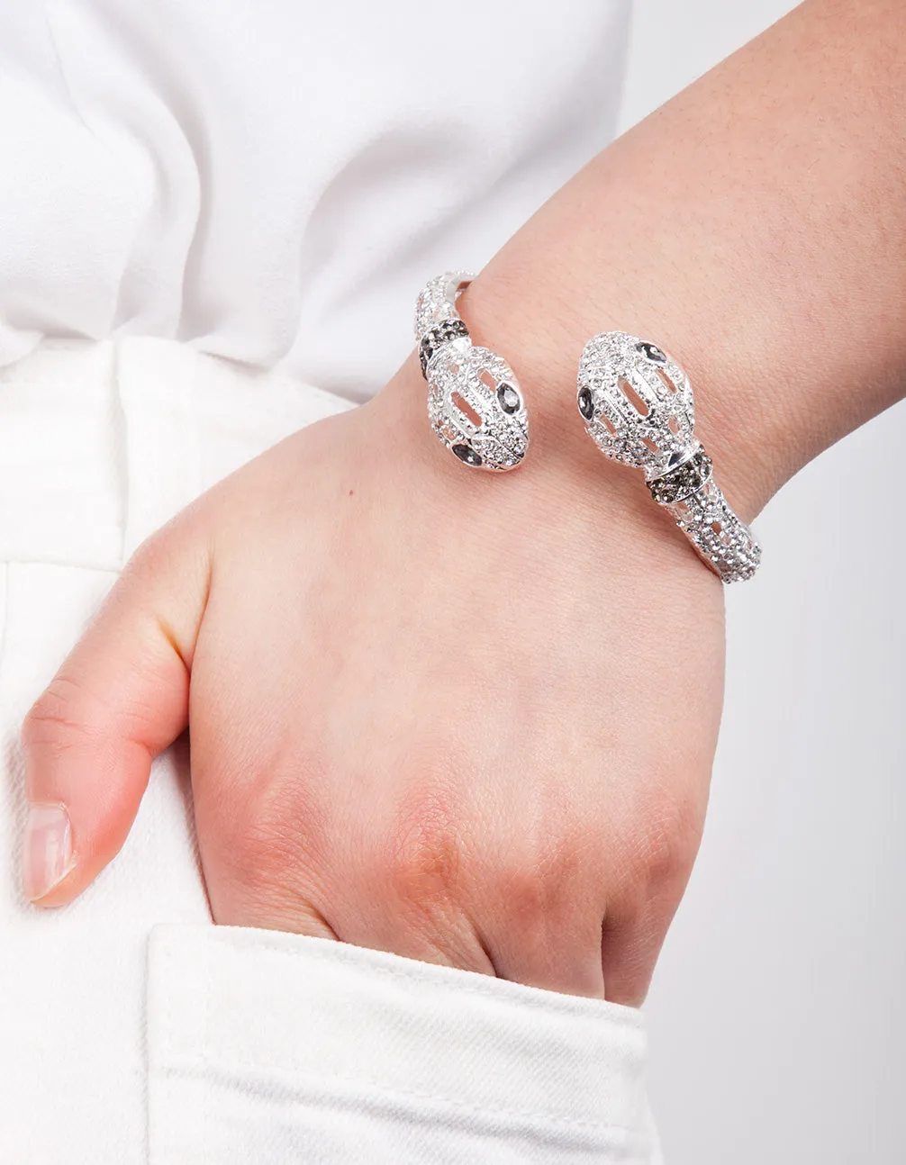 Silver Diamante Snake Cuff Bracelet