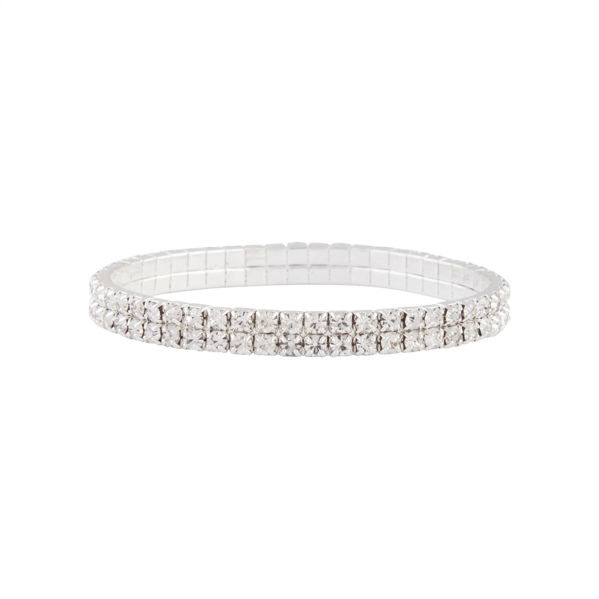 Silver Double Row Cup Chain Stretch Bracelet