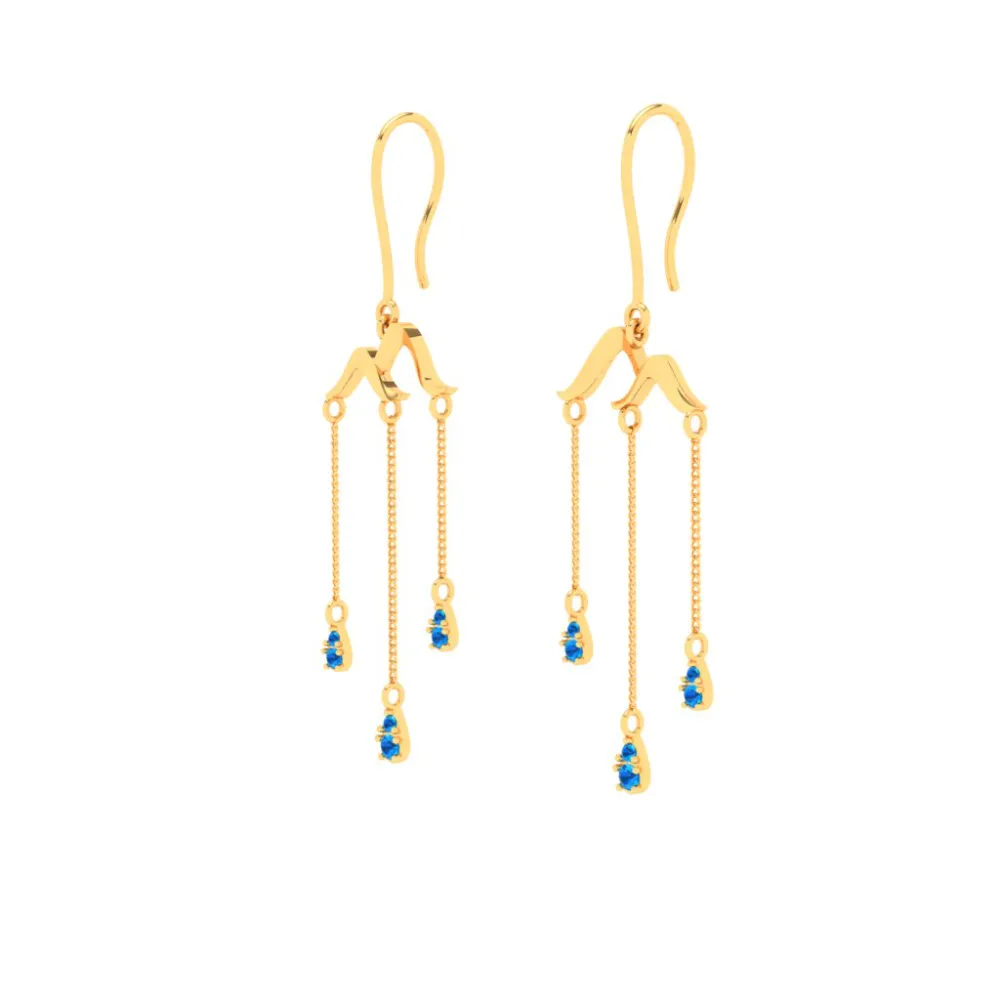 Sleek 18k Gold Drop Earrings With Blue Stone