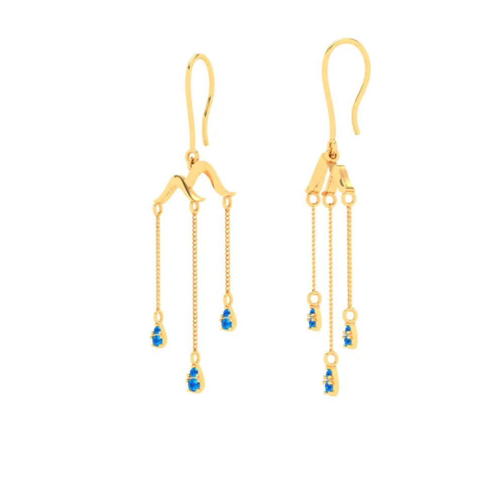 Sleek 18k Gold Drop Earrings With Blue Stone