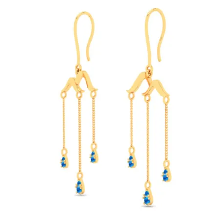 Sleek 18k Gold Drop Earrings With Blue Stone