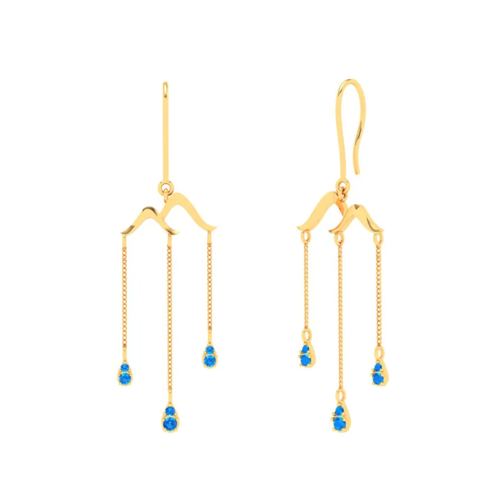 Sleek 18k Gold Drop Earrings With Blue Stone