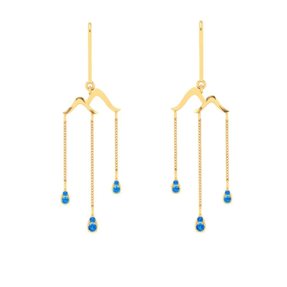 Sleek 18k Gold Drop Earrings With Blue Stone