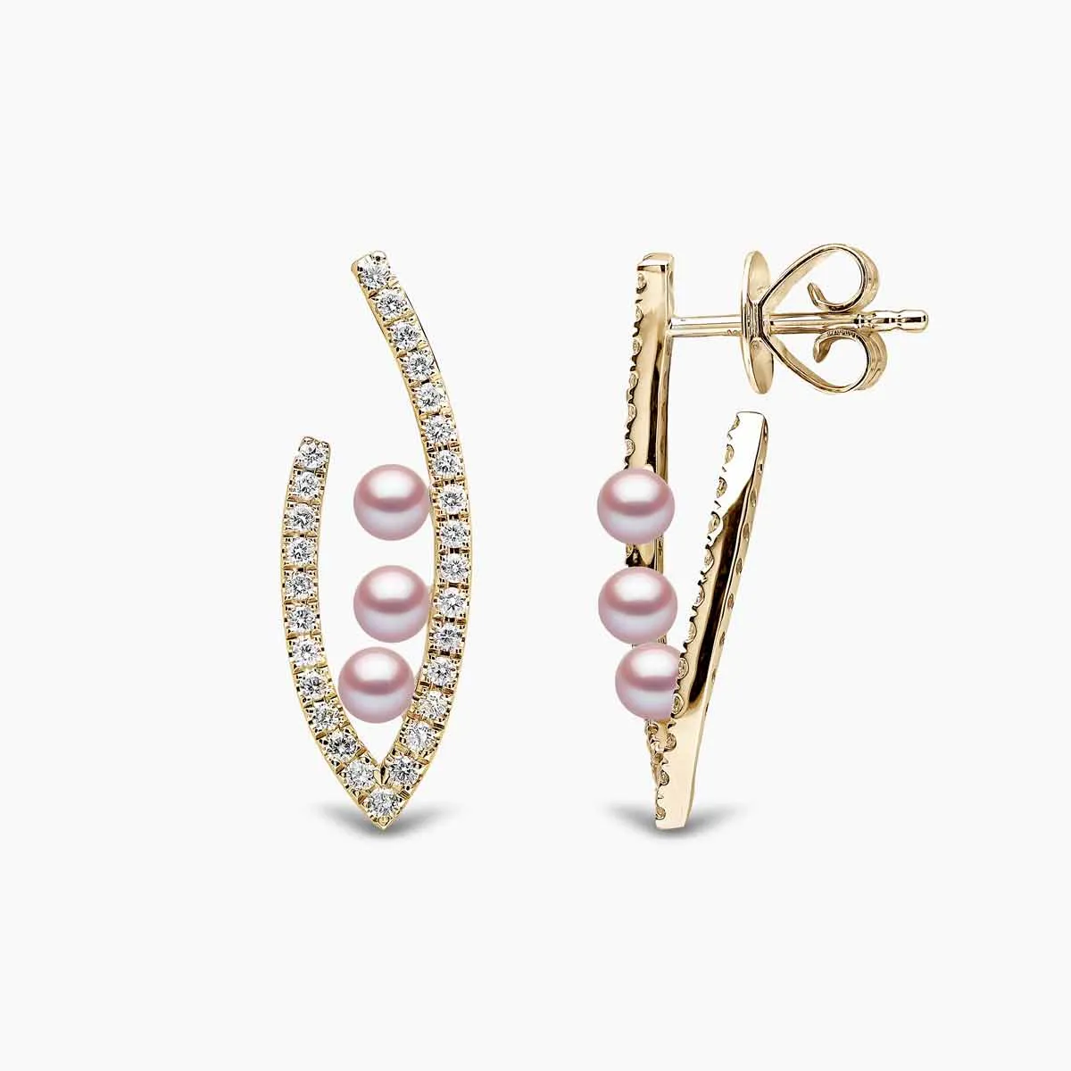 Sleek 18K Gold Triple Floating Pearl and Diamond Earrings