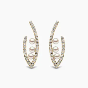 Sleek 18K Gold Triple Floating Pearl and Diamond Earrings