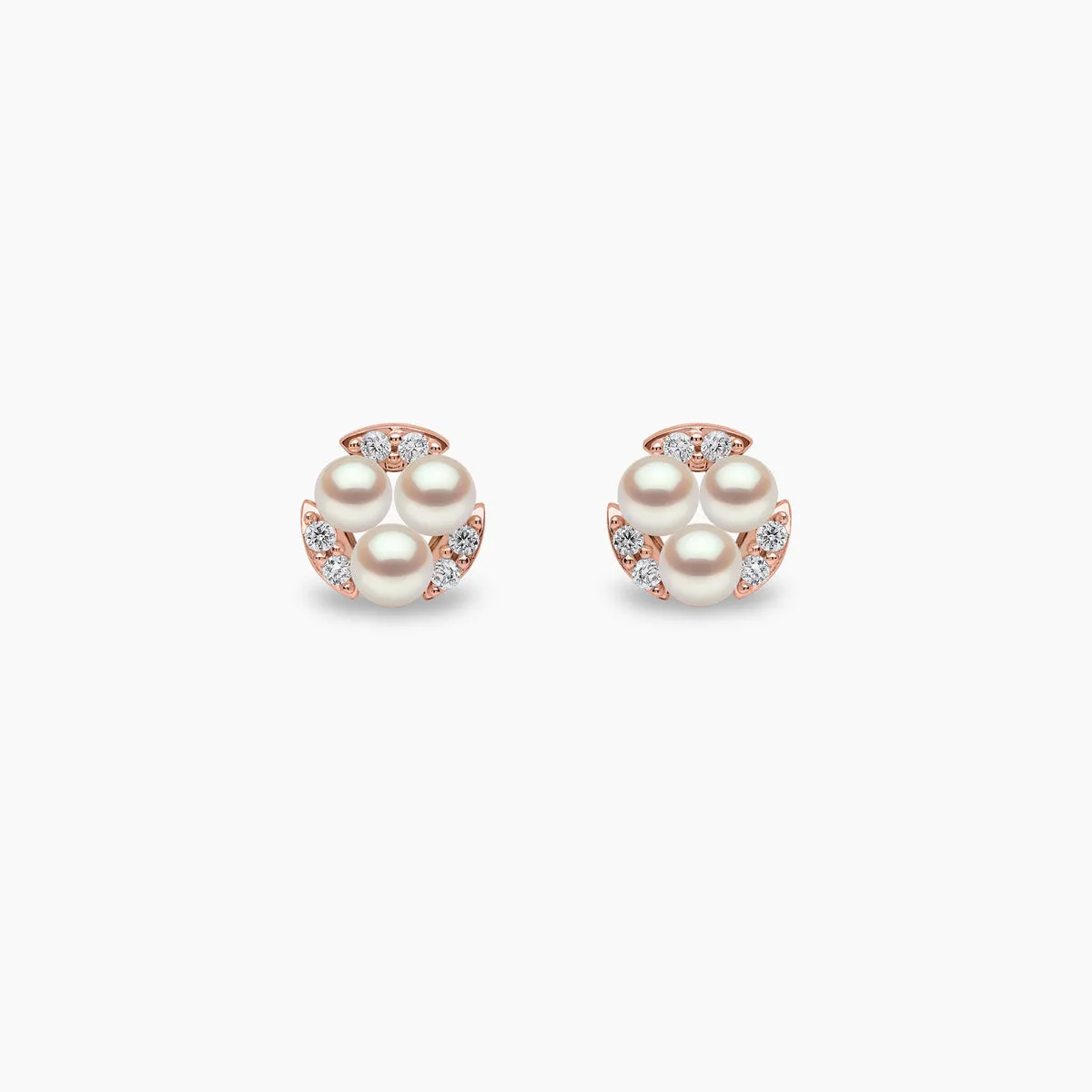 Sleek 18K Gold Triple Pearl and Diamond Stud Earrings