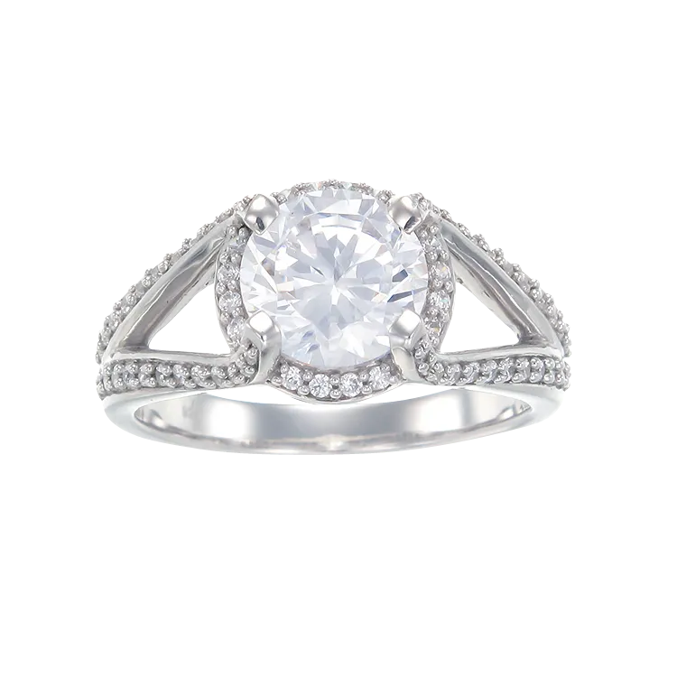 Split Band Sparkling Oval Ring with Halo