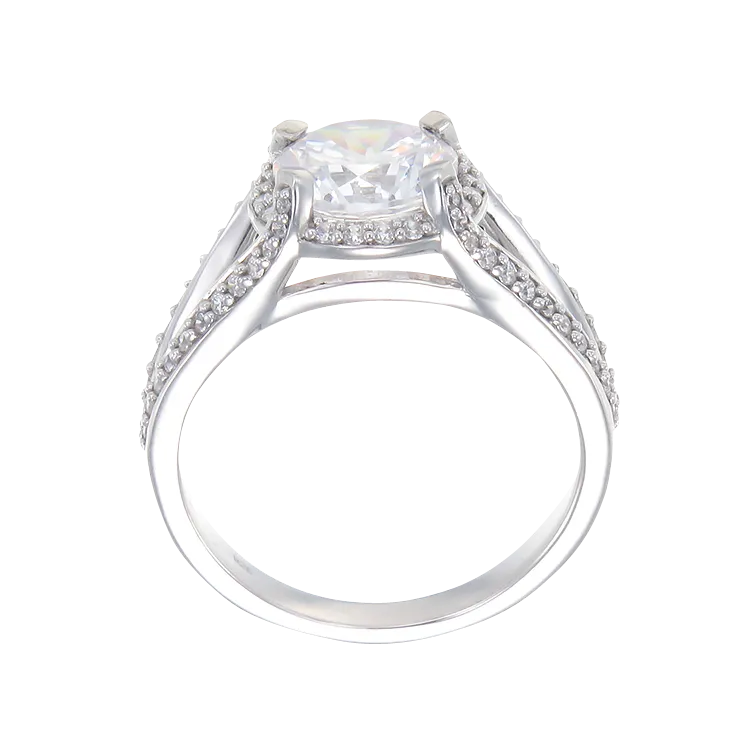 Split Band Sparkling Oval Ring with Halo