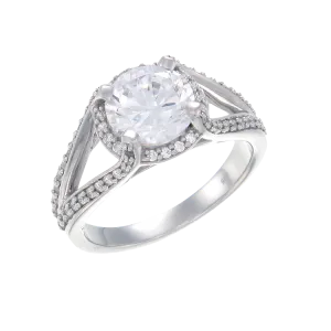 Split Band Sparkling Oval Ring with Halo