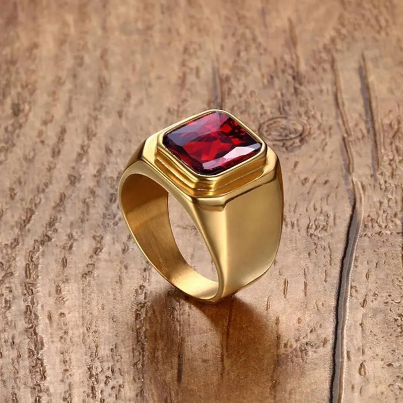 Squared Adelaide Ruby Polished Gold Ring