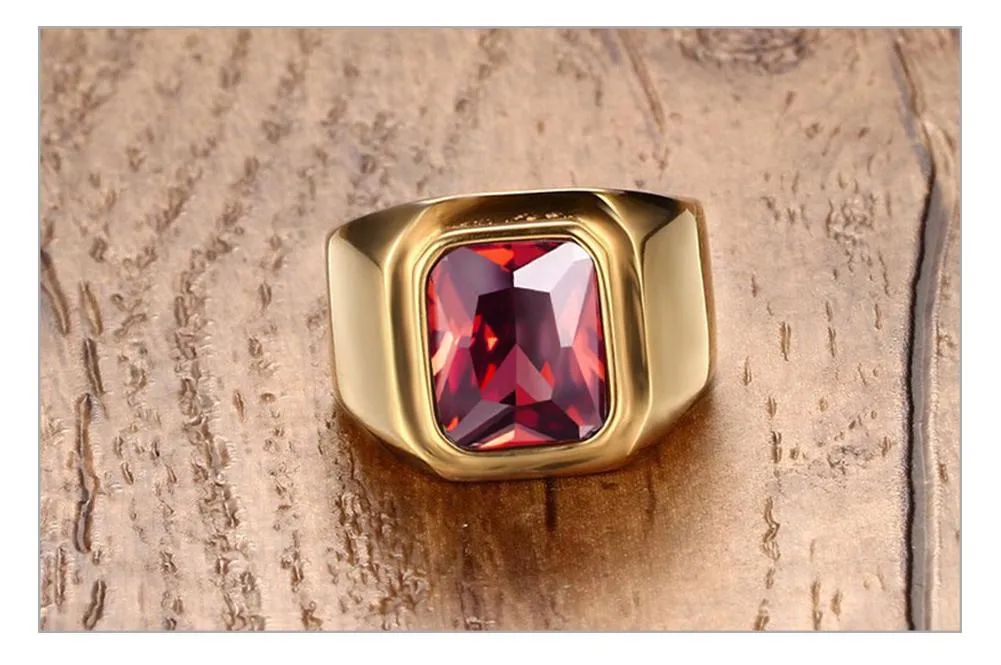 Squared Adelaide Ruby Polished Gold Ring