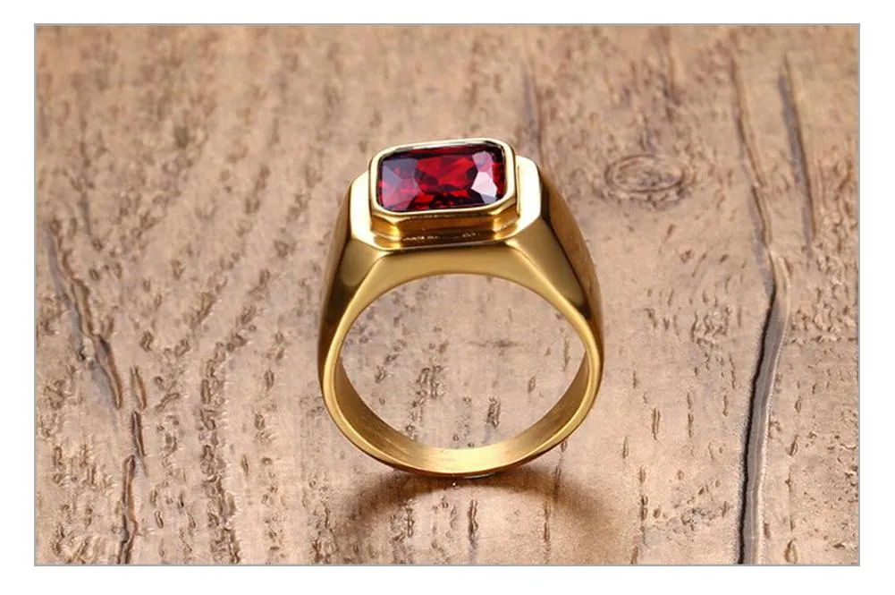 Squared Adelaide Ruby Polished Gold Ring