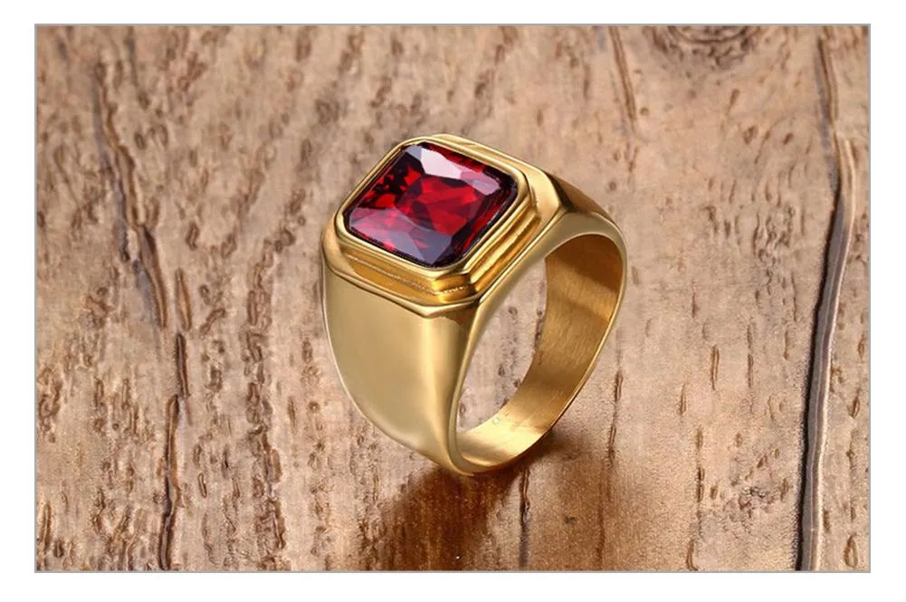 Squared Adelaide Ruby Polished Gold Ring