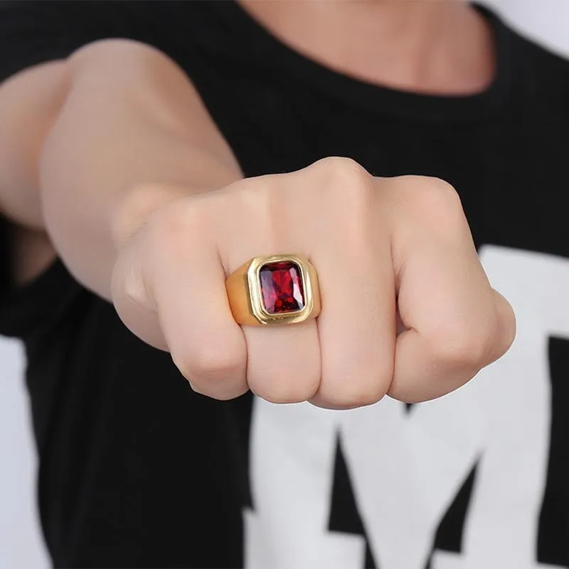 Squared Adelaide Ruby Polished Gold Ring