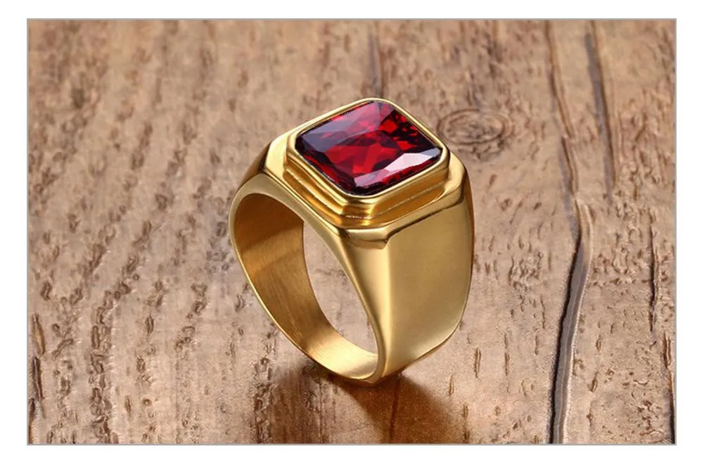 Squared Adelaide Ruby Polished Gold Ring