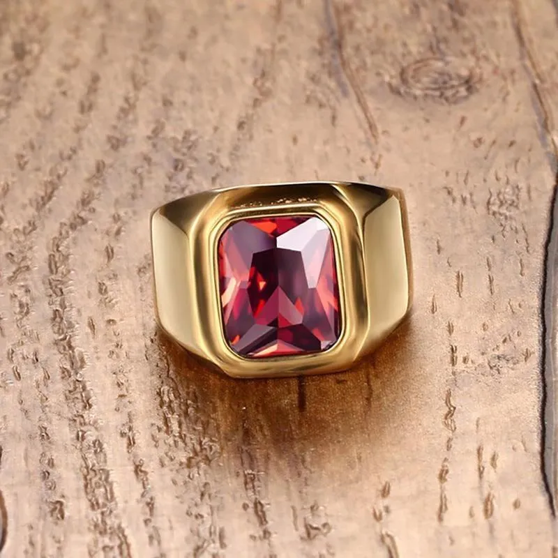 Squared Adelaide Ruby Polished Gold Ring