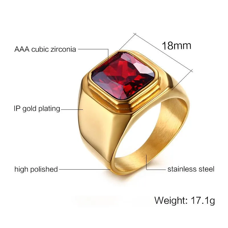 Squared Adelaide Ruby Polished Gold Ring