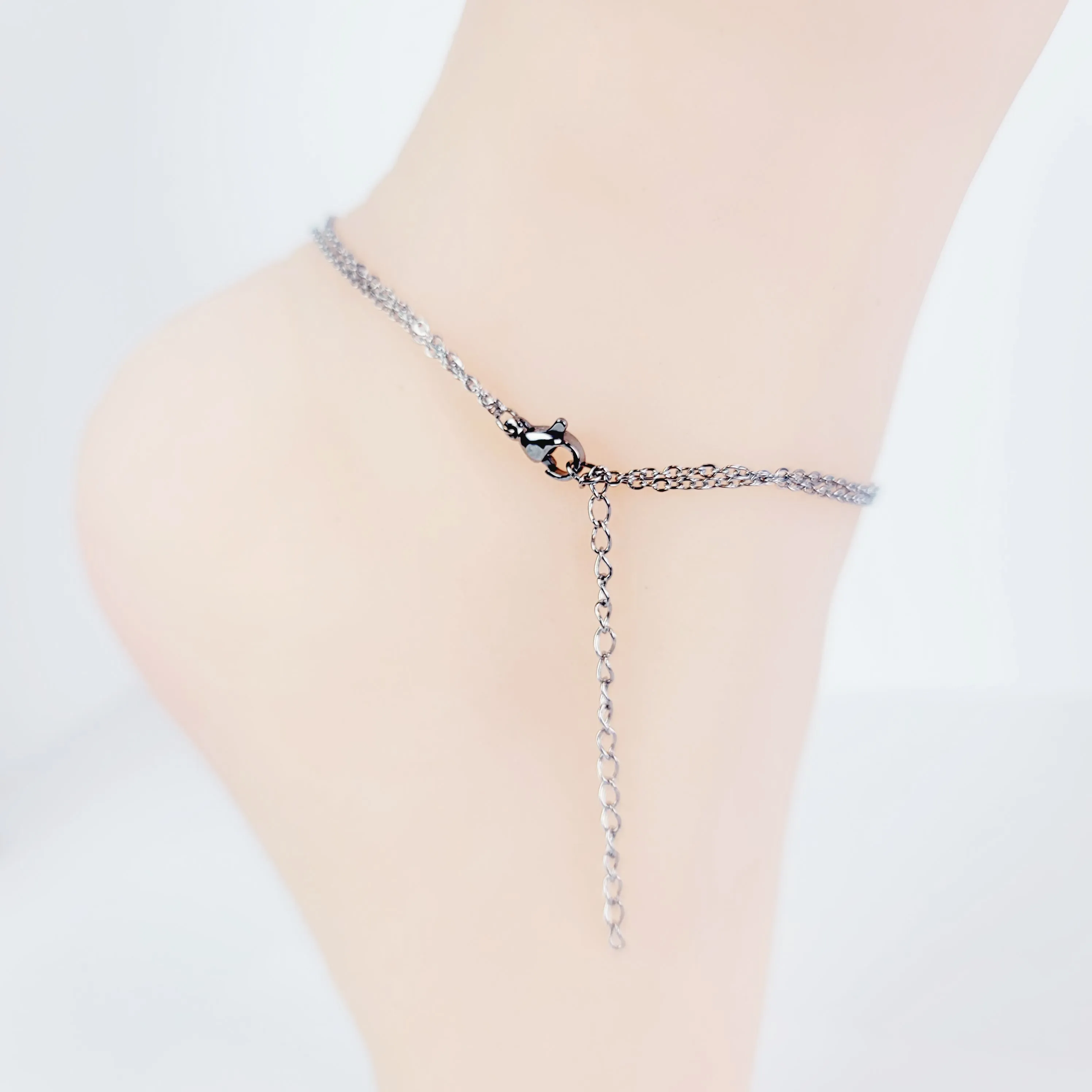 Stainless Steel Circle of O and Heart Double Strand Anklet. Discreet Anklet Day Collar for BDSM Submissive.