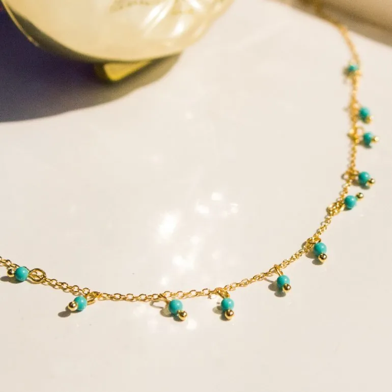 Sterling Silver Gold Plated Anklet with Turquoise Beads