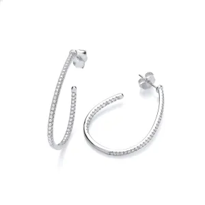 Sterling Silver Half Hoop CZ Earrings