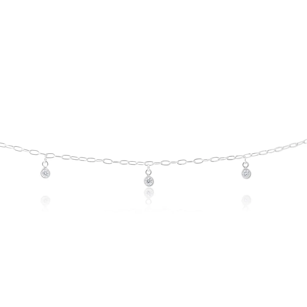 Sterling Silver Multi Bead Drop 25cm Anklet