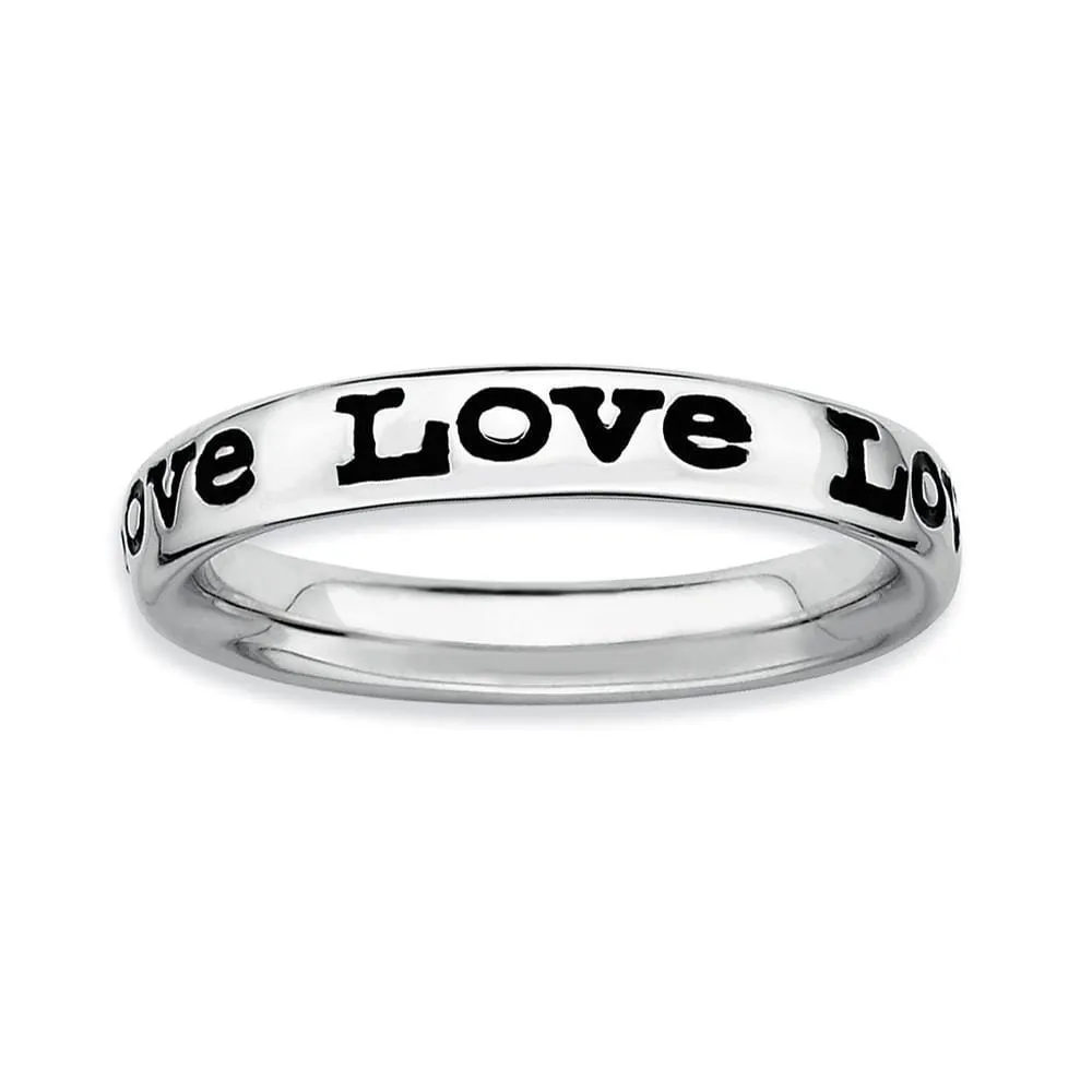 Sterling Silver Polished Enameled Love Ring