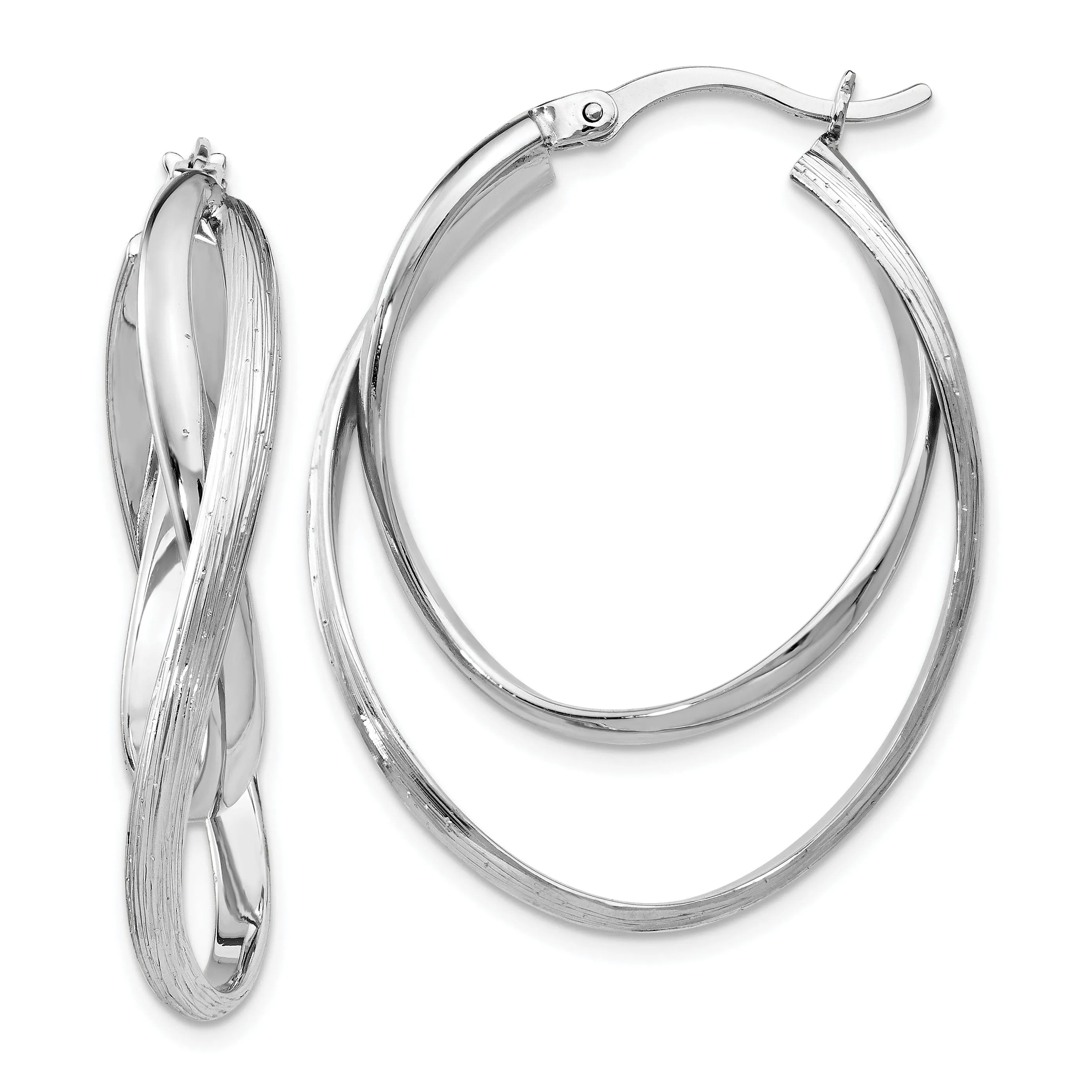 Sterling Silver Polished Textured Hoop Earrings