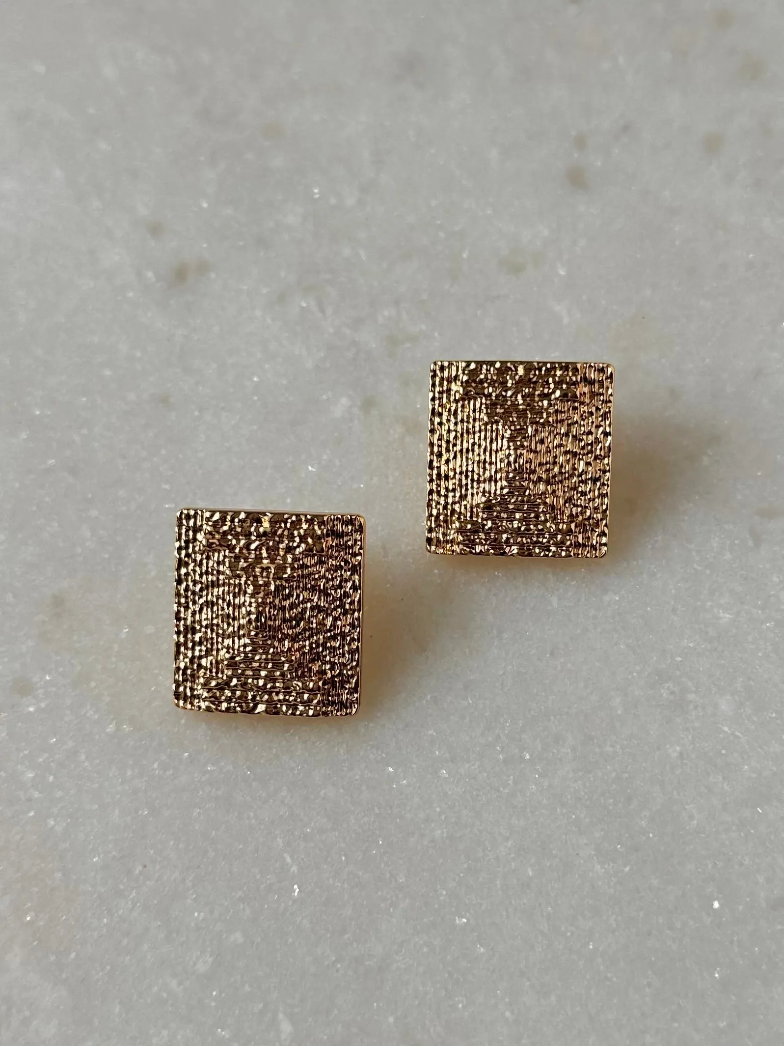 Textured Square Earrings-Gold