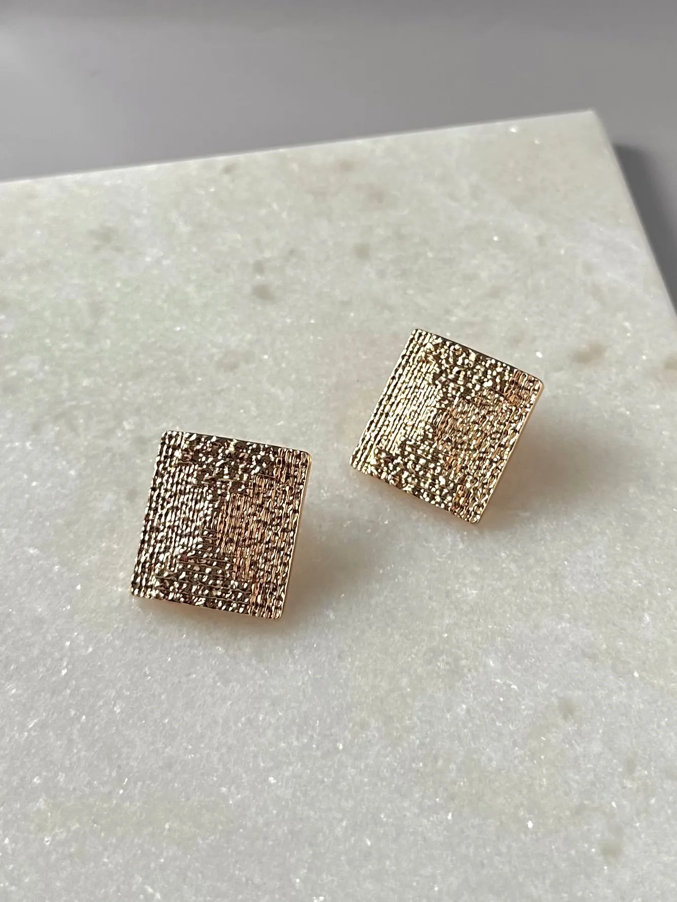 Textured Square Earrings-Gold