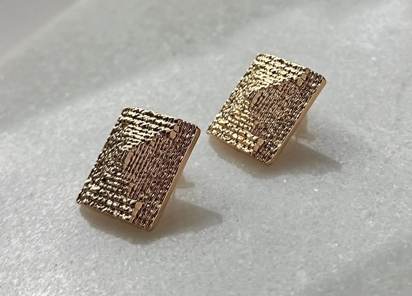 Textured Square Earrings-Gold