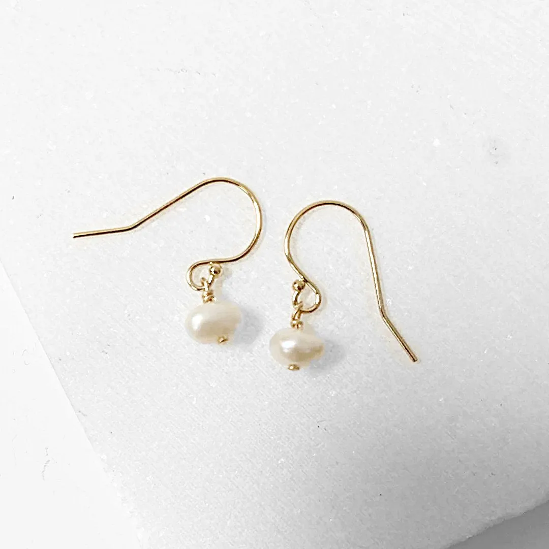 Tiny Freshwater Pearl Earrings with Gold Filled Wires